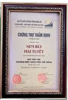 Chứng thư thẩm định: Nem bùi Hải Tuyết đạt Top 100 thương hiệu, nhãn hiệu nổi tiếng
